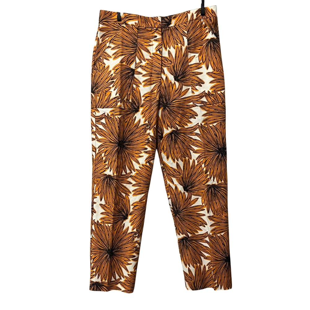 Mantu Trousers Orange Ochre Straight‎ Leg Italy 46 Women's US 10 Tropical Resort